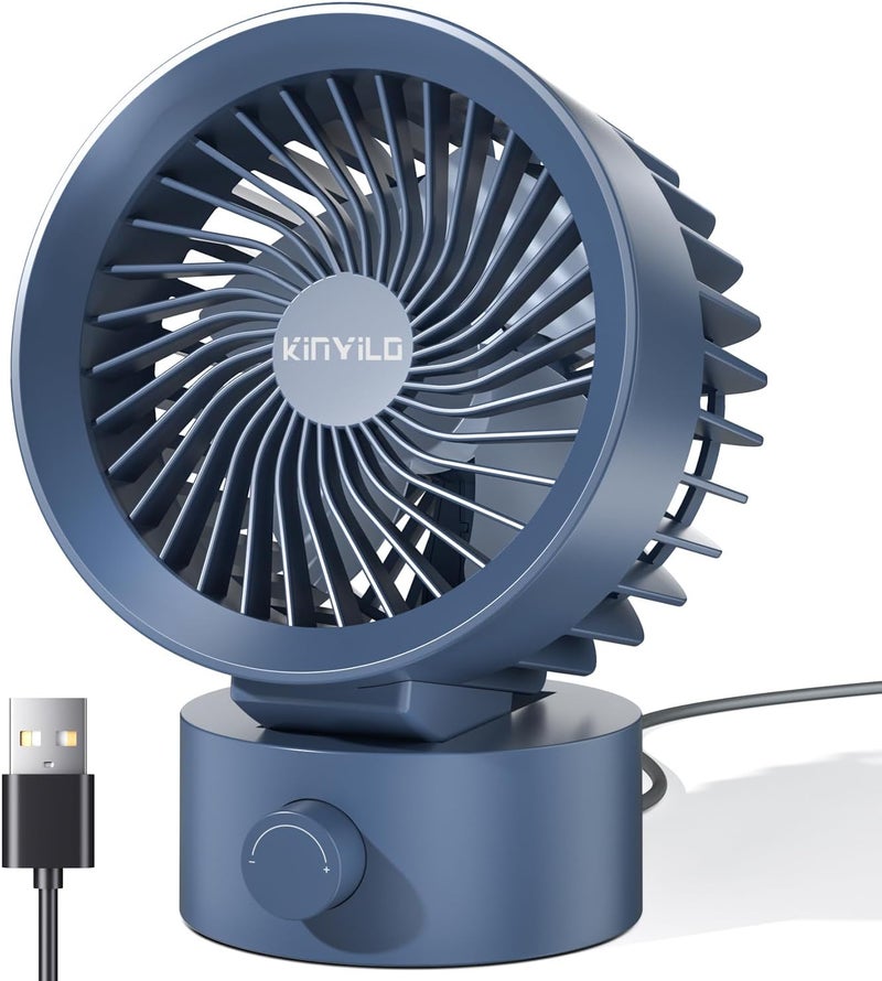 KinYiLO USB Desk Fan Small Quiet, Stepless Speed Flexible Adjust Mini Fans for Home Office Dorm Desktop, Portable Travel Fan Personal Cooling, Plug In USB Powered, Blue - Image 1